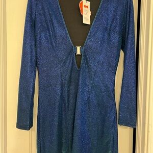 Cider Shimmering Blue V-Neck Top